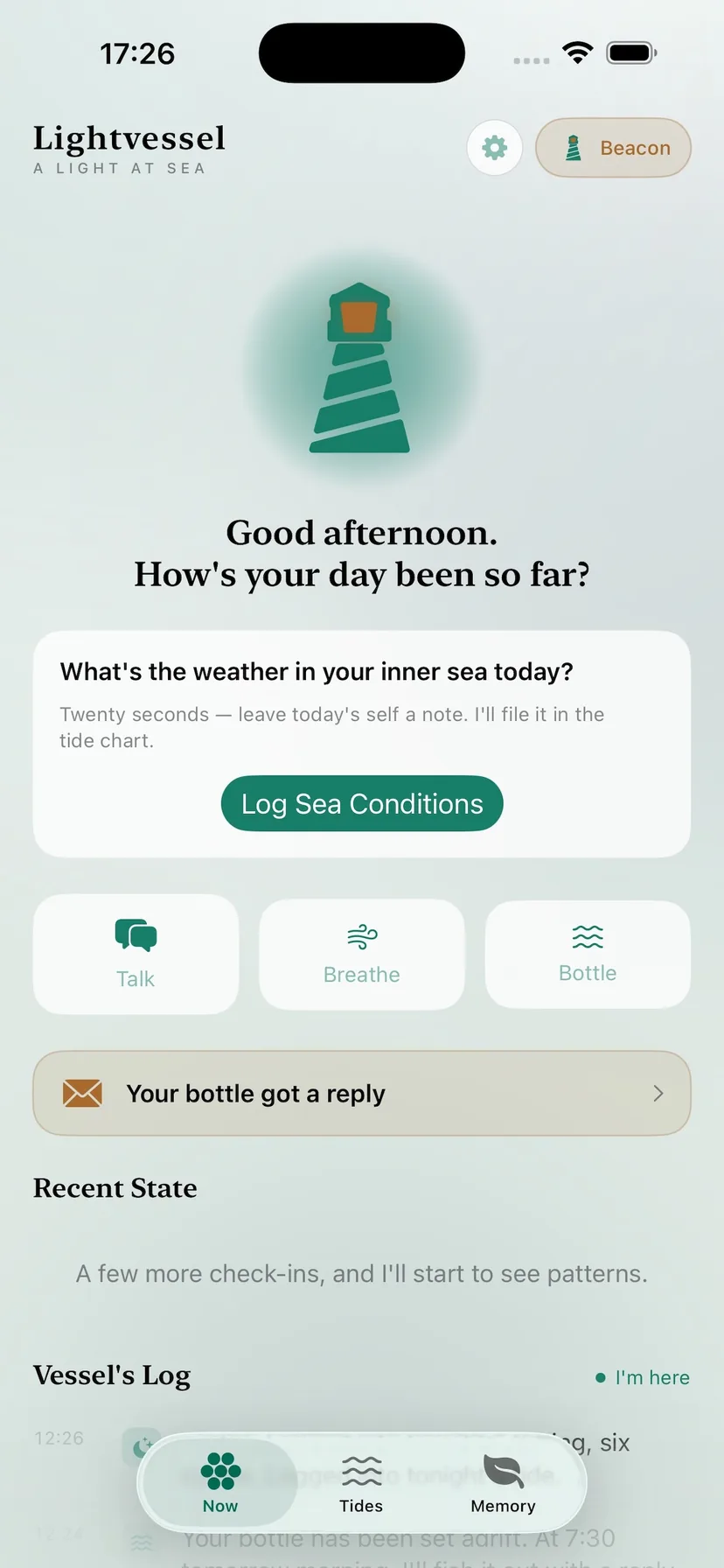 Lightvessel Now tab on iPhone